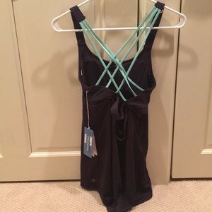 Grey and Blue Workout tank with built in bra